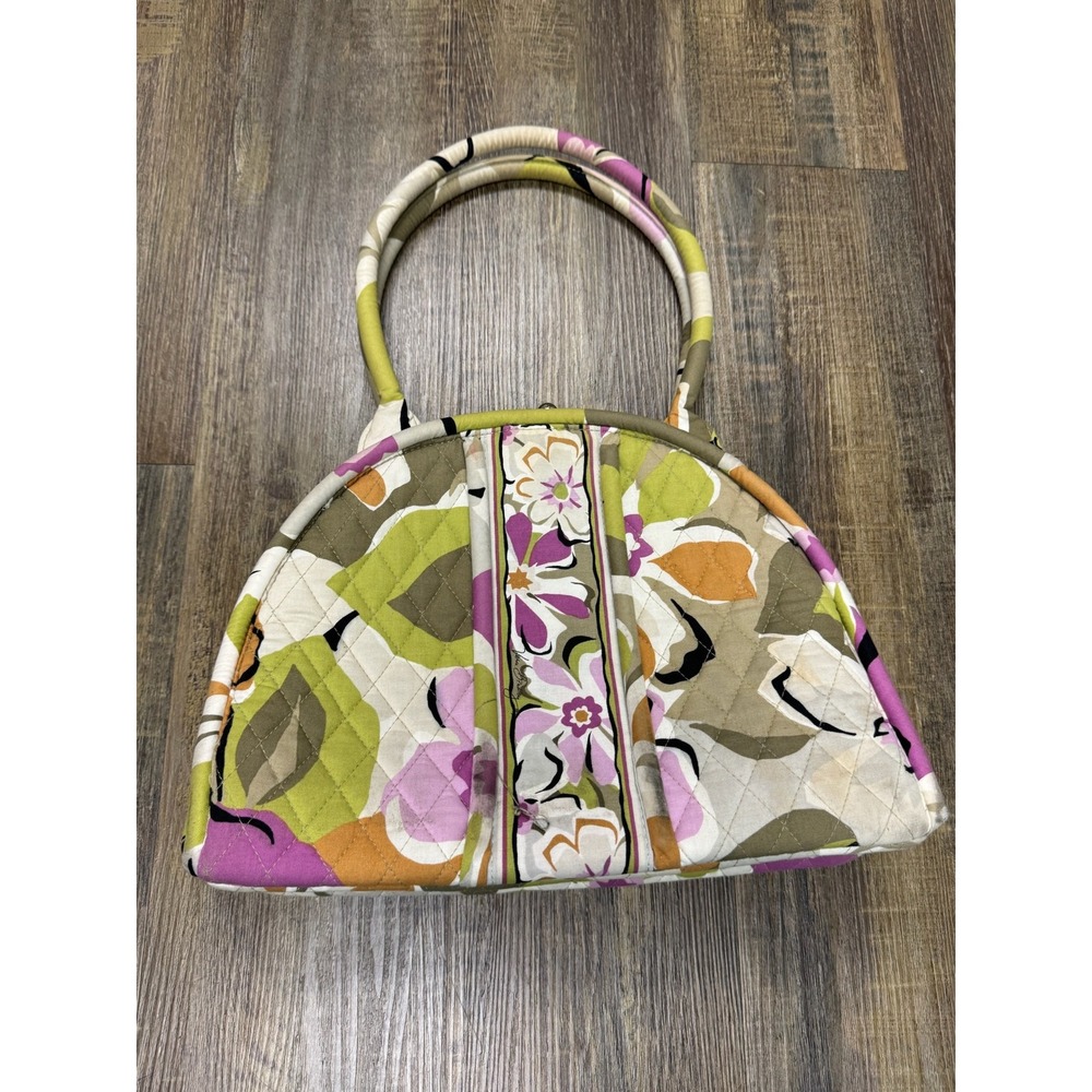 Vera Bradley Quilted Portobello Floral Bag Eloise Kiss Lock Satchel Green Purple